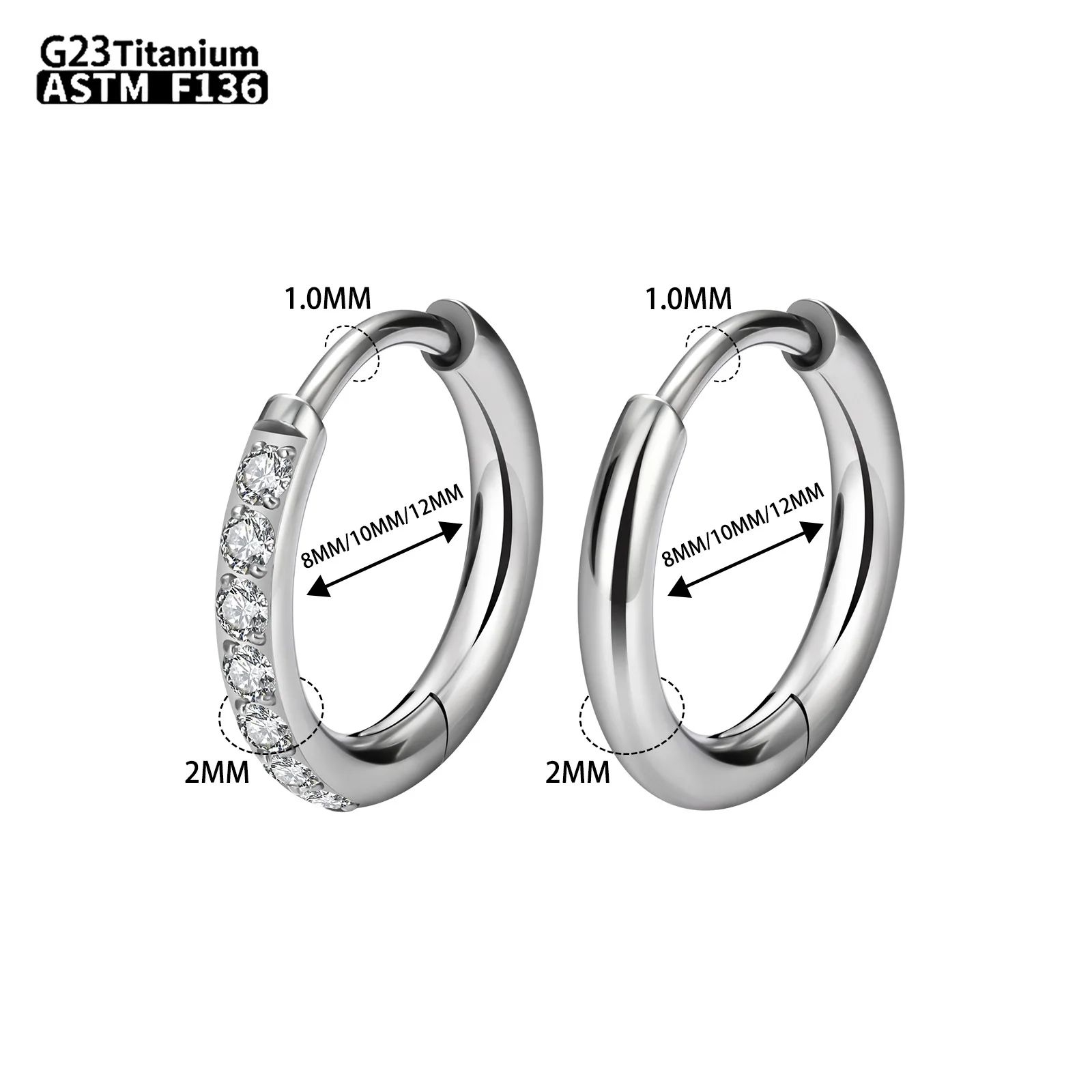 1/10pcs G23 Titanium piercing Zircon Round Hoop Earrings for Women New Cool Daily Wear Body Piercings Jewelry Accessories