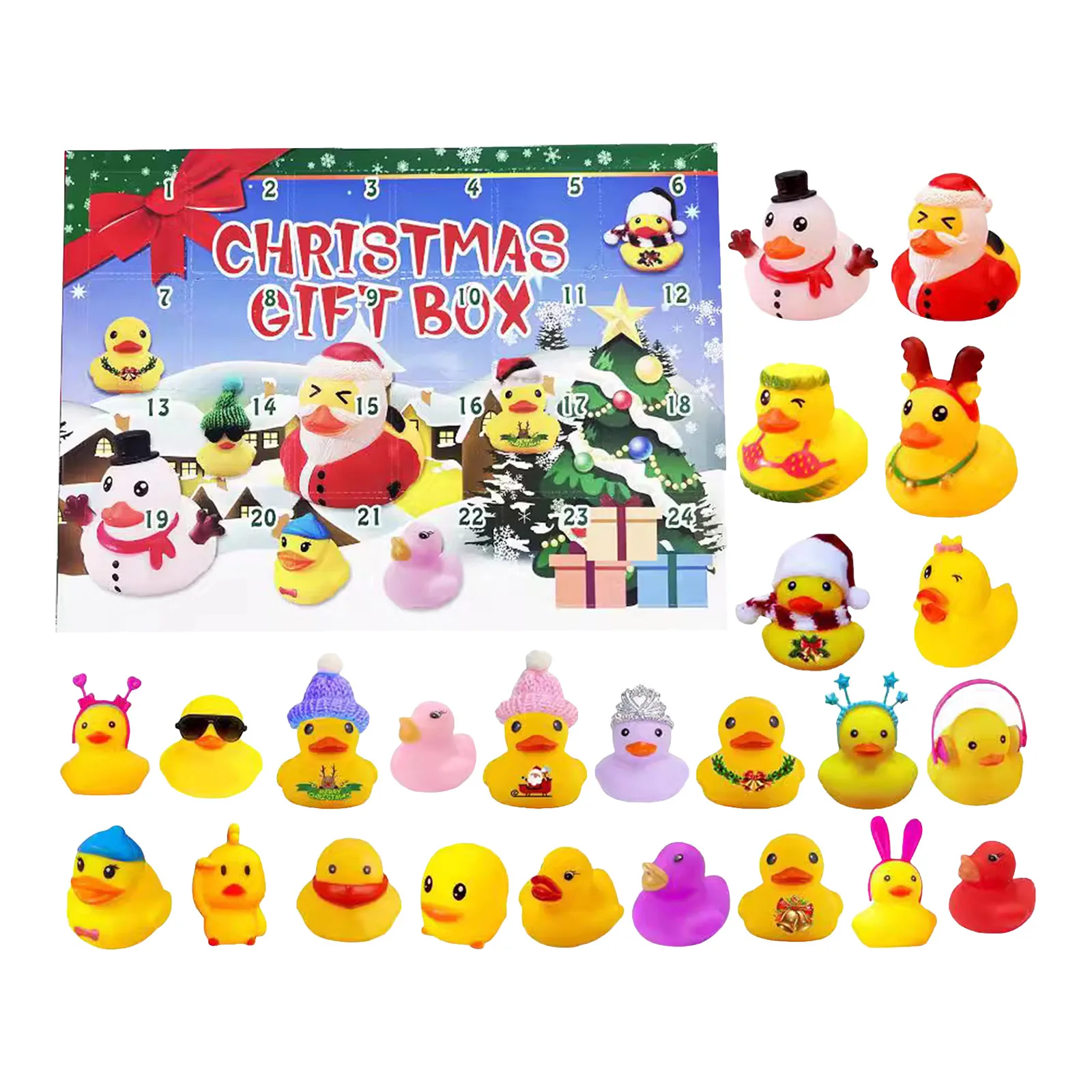 Temporizador para niños Calendario de Adviento de pato 2025 24 días Cuenta regresiva navideña Juego de pato de goma Caja de regalo Reloj de cuenta regresiva de Navidad Digital