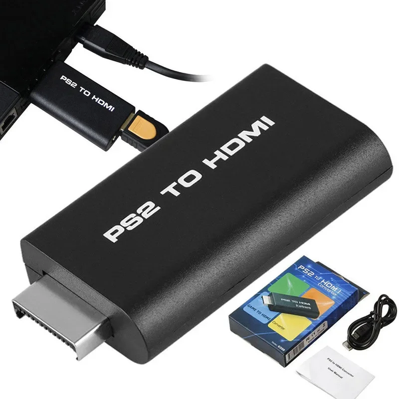 Conversor de vídeo compatível com PS2 para HDMI, adaptador AV com saída de áudio, suporta todos os modos de exibição PS2, 3,5mm