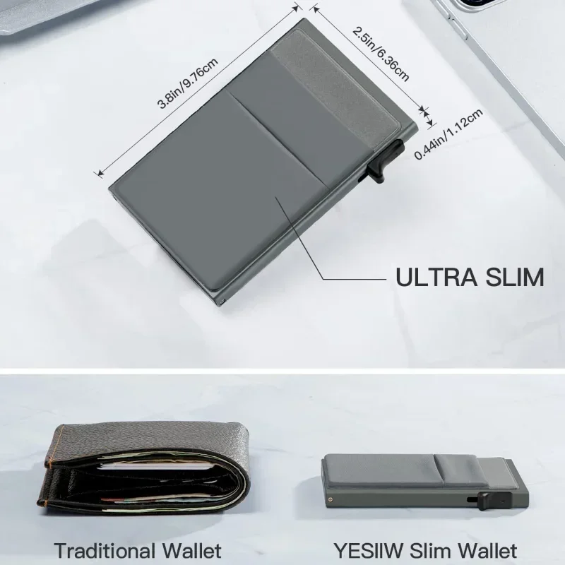 Simple Wallet Card Cover Aluminum Alloy Side Card Push Bag Automatic Large-Capacity Anti-Theft Brush Metal Box Wallet Card Clip