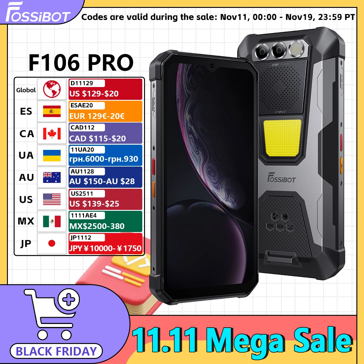 FOSSiBOT F106 PRO MTK G85,Android 14,15GB(8+7GB Extended) 256GB ROM Rugged Smartphone,12000mAh Battery 48MP Camera,NFC