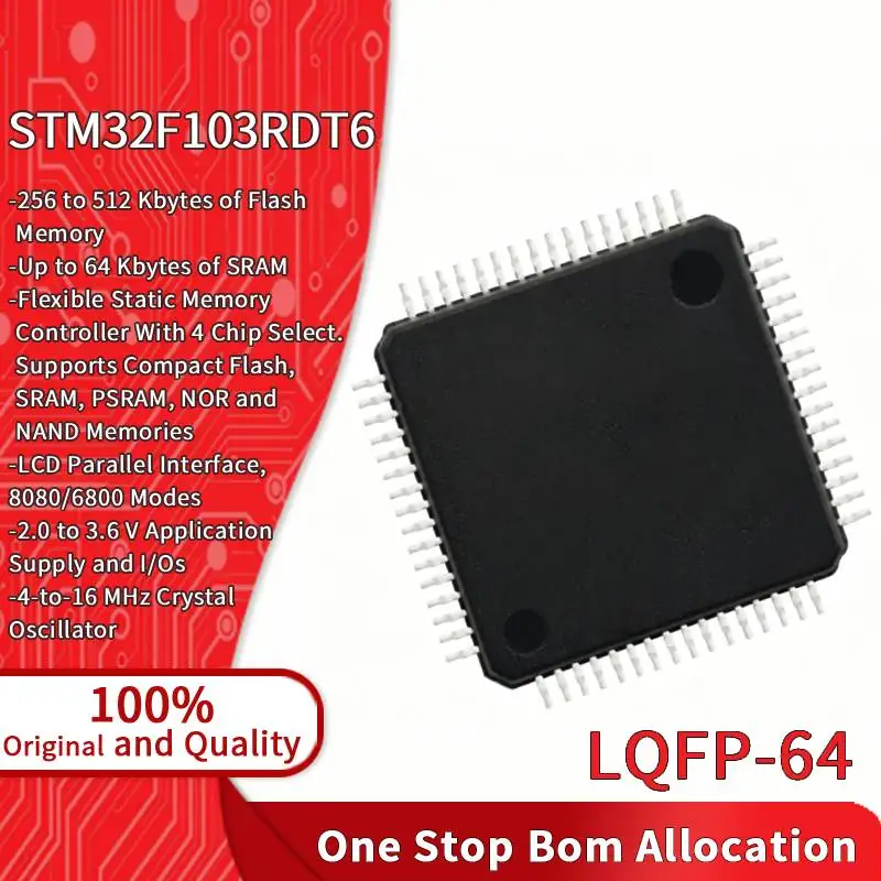 STM32F103RDT6 ARM Cortex M3 LQFP-64 32Bit MCU 384KB Flash For DIY STM32F103 Integrated Circuit IC Chip in Embedded Systems