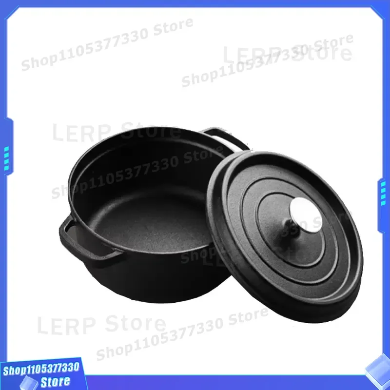 Heavy Duty Cast Iron Dutch Oven Pot with Lid for Baking Roasting Stewing Soup Cooking Kitchen Cookware Set Non Toxic Seasoned