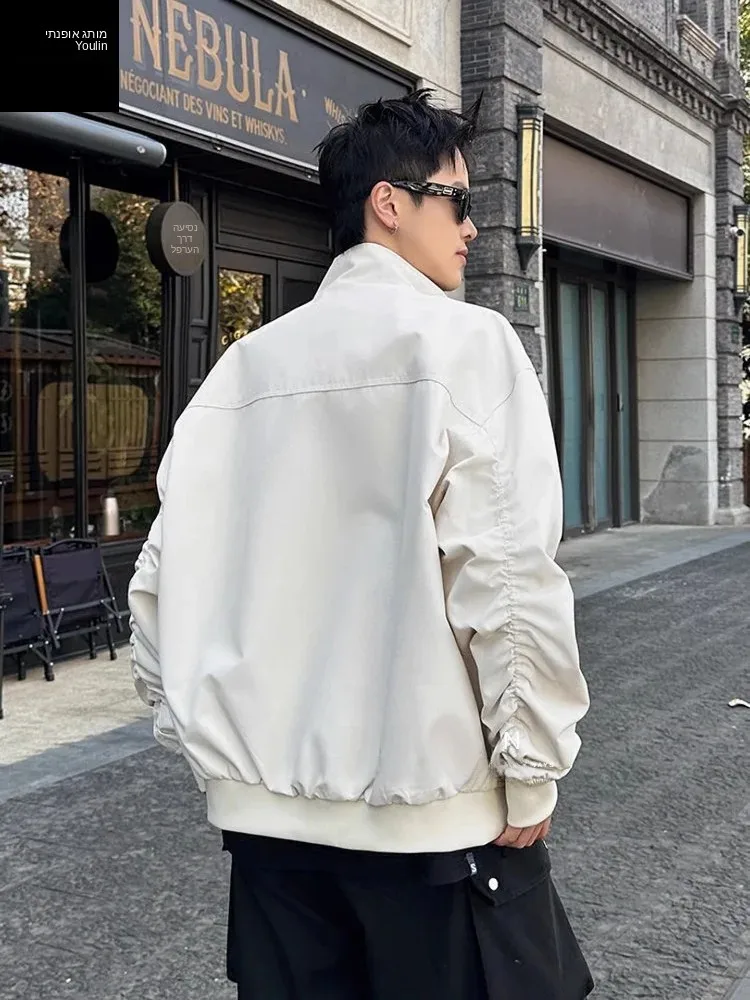 White American Pilot Jacket Men's Spring Autumn Stylish High-End Sensation Workwear Three-Proof Stand Collar  Coat
