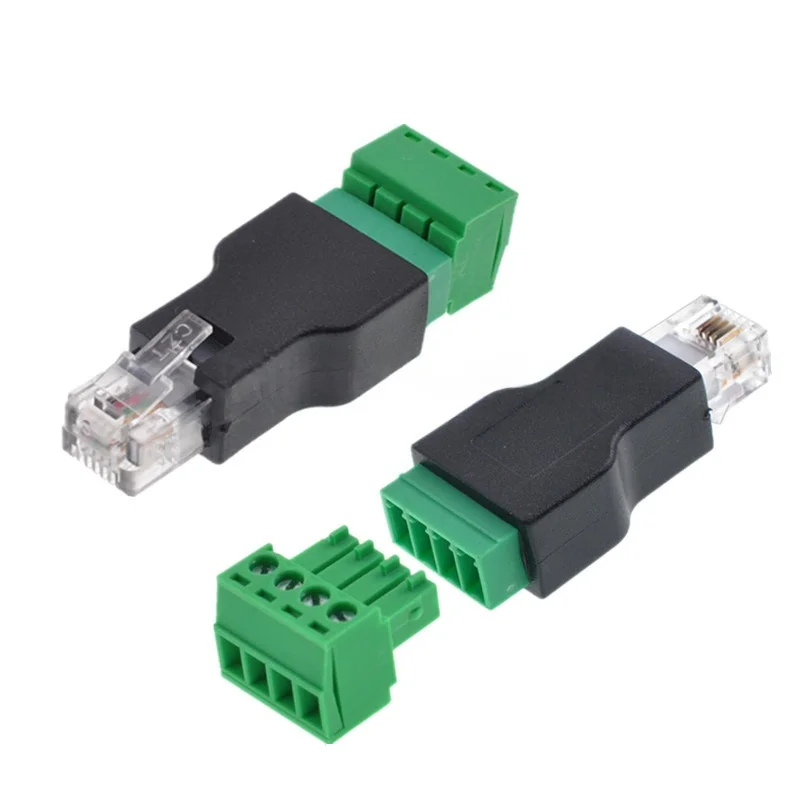 RJ11 Ethernet Connector 6P4C Male to 4 Pin Screw Terminal Converter for Phone Receiver Extend Cable Adapter