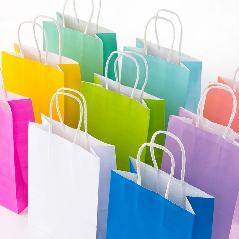 StoBag, Colorful Kraft Paper Gift Bag, Solid Color, for packing Goodies takeaway, birthday, wedding, Eco-Friendly, 12/30pcs