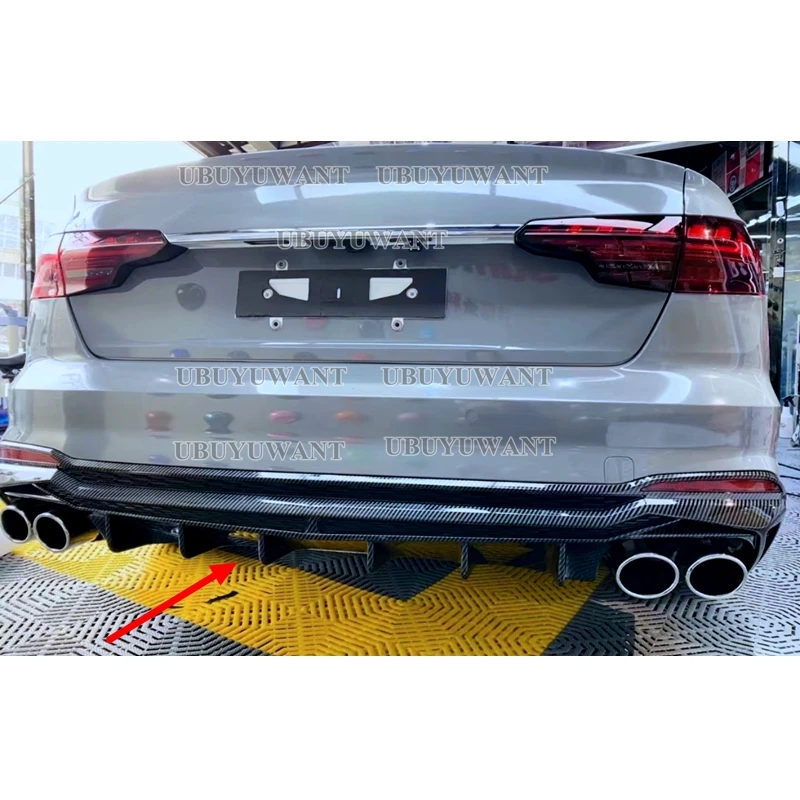 Für Audi A4 B9 S-Line/Standard Limousine Schwarz/Carbon Heckstoßstange Diffusor Lip Spoiler 20-24 Stil S4 R S4 (Ohne Auspuffrohr)