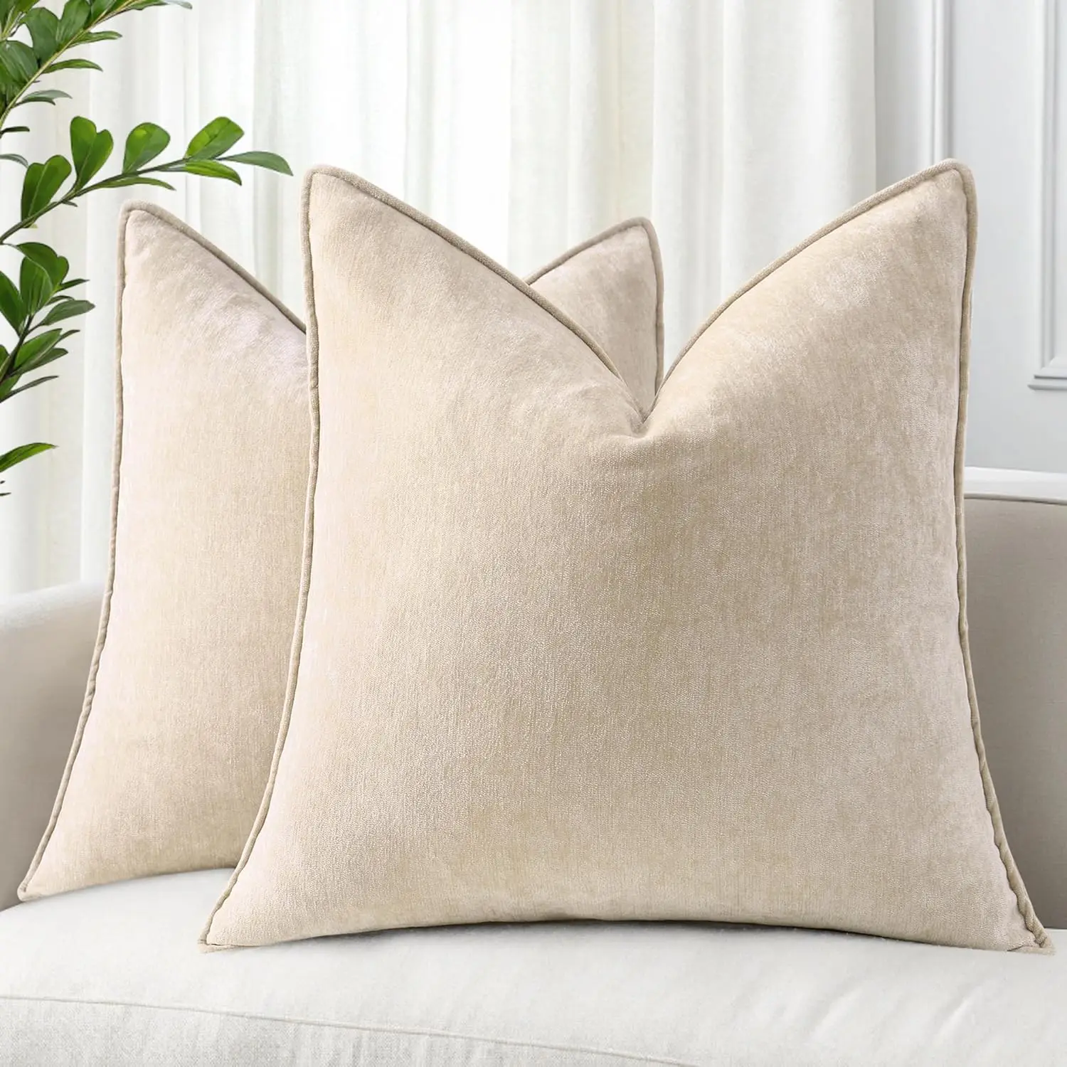 

Spring Couch Throw Pillow Covers 20X20 Set Of 2, Decorative Soft Chenille Pillow Covers With Elegant Design For Sofa Bed Living