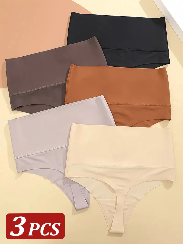 3Pcs Frauen Hohe Taille Gestaltung Thongs Sexy Einfarbig Former G-string Unterwäsche Weibliche Komfort Abnehmen Butt Heber Dessous