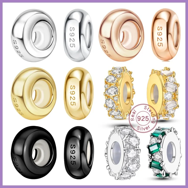 

Fit Original Charms Beads 925 sterling silver clip zircon silicone spacer bead bracelet for women DIY gift party