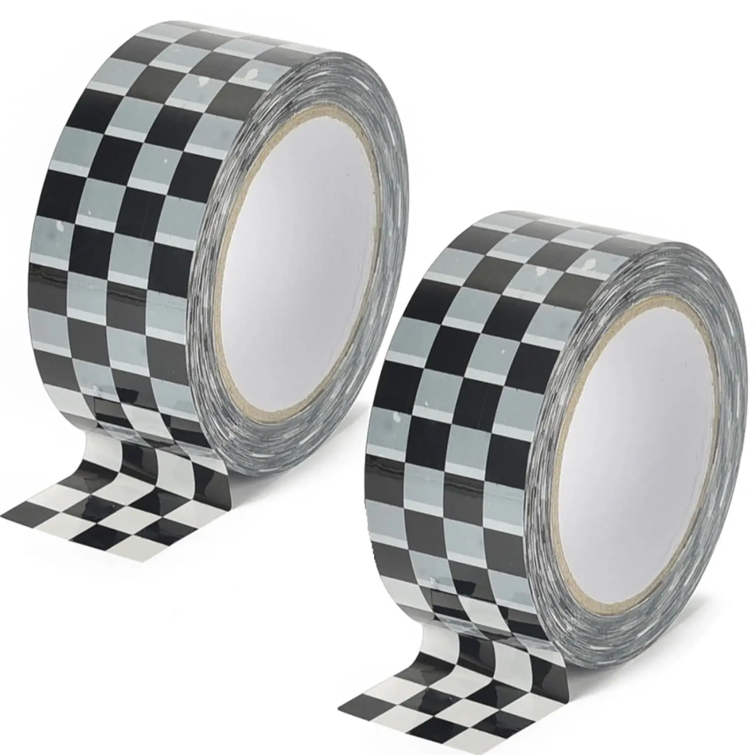 XiowDow チェッカーボード梱包テープ リフィル 2 ロール 1.89 インチ x 328 フィート 梱包テープ ブラック & イエロー パターン 警告テープ チェック