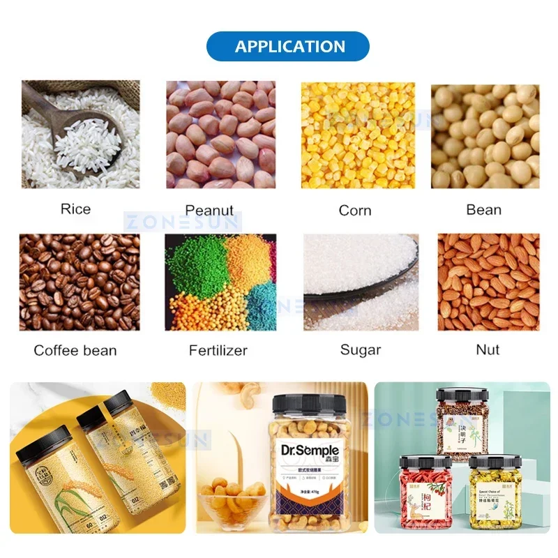 ZONESUN التلقائي التحكم الرقمي آلة تعبئة الجسيمات آلة تعبئة الحبيبات الأرز الجوز الفول معدات التعبئة والتغليف ZS-PFC500