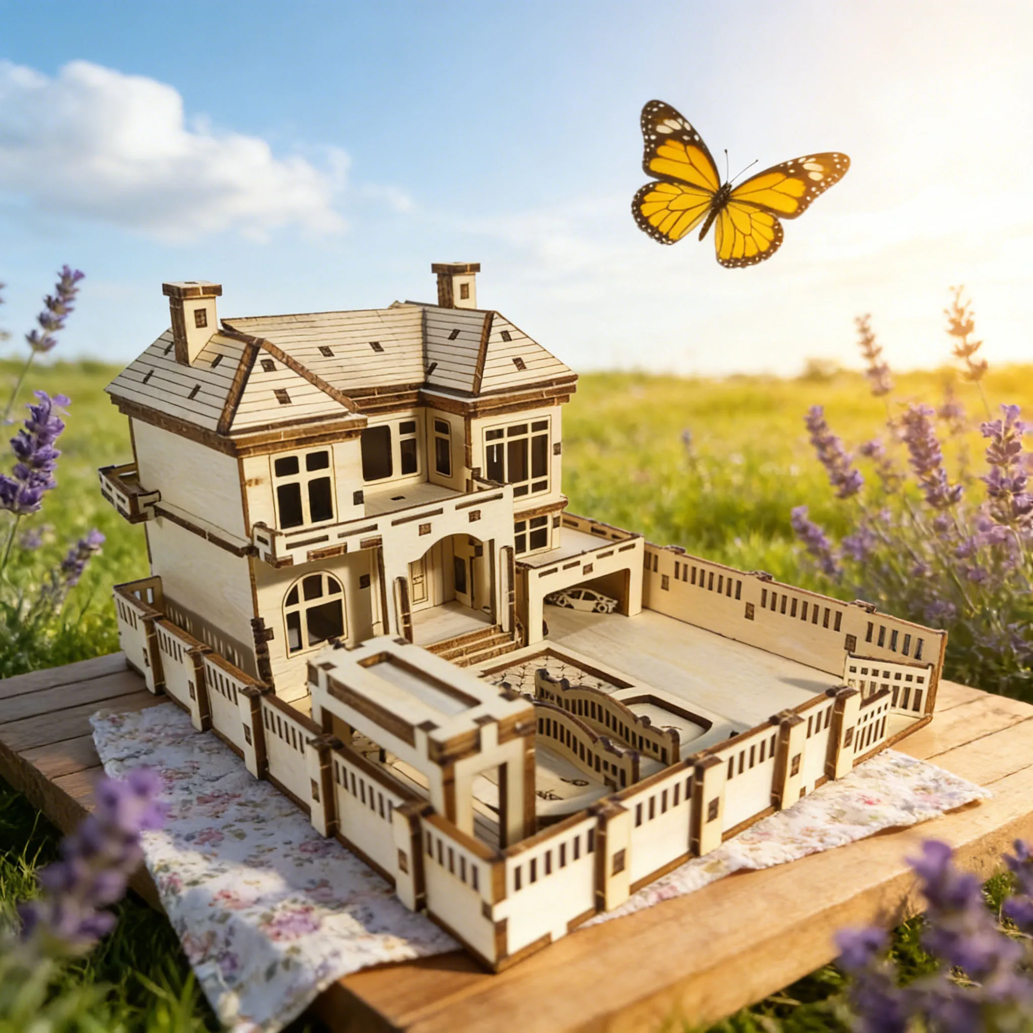 

3D-пазл из дерева в европейском стиле: двухэтажная вилла с садом – модель для самостоятельной сборки – креативный декор для дома