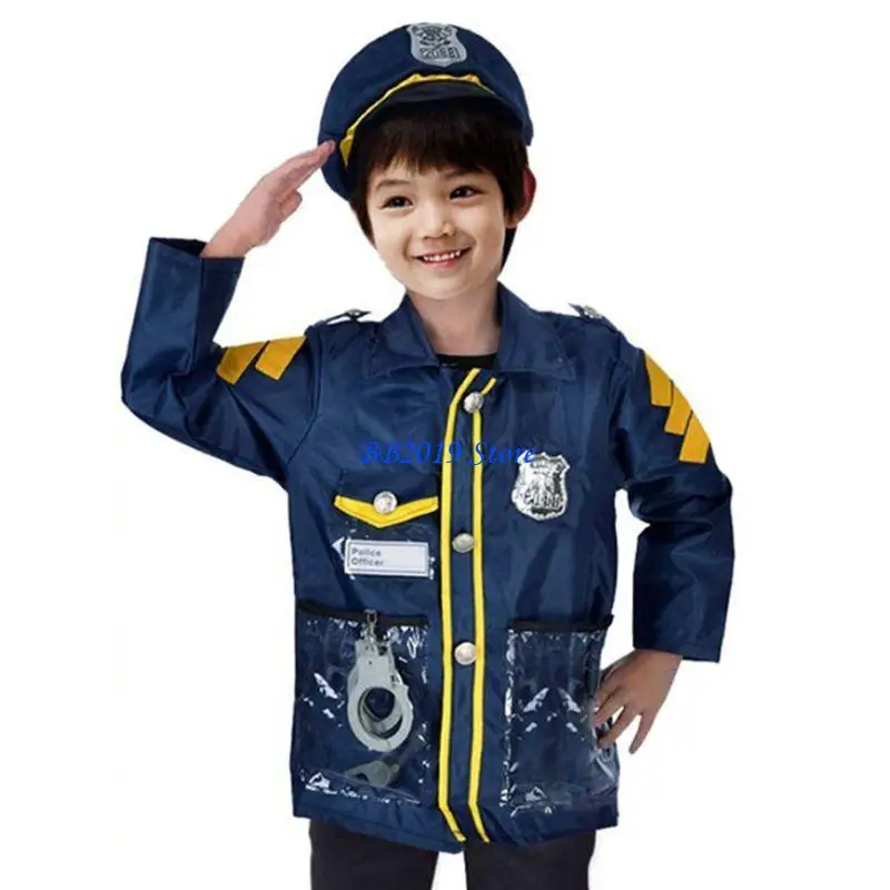 Q0KB Kids Cosplay Costume Career Career Pompone Policemen Finge of Play Halloween Out