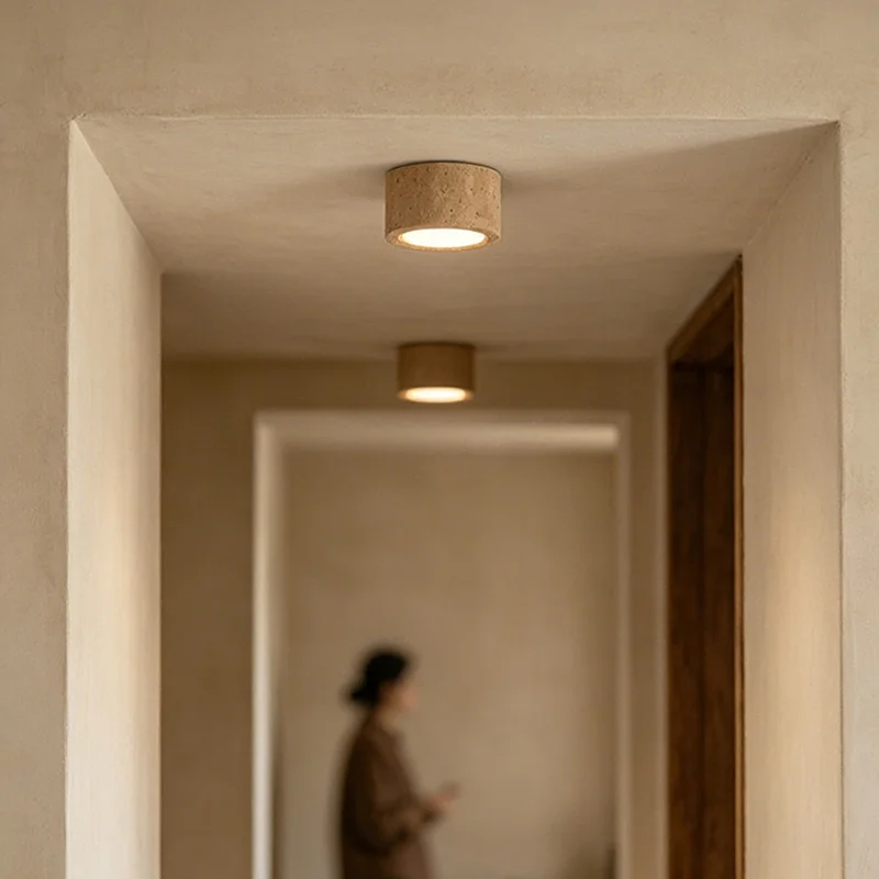 surface-mounted-modern-wabi-sabi-led-downlight-with-wood-base-and-yellow-cave-stone-cover-for-home-office-lighting