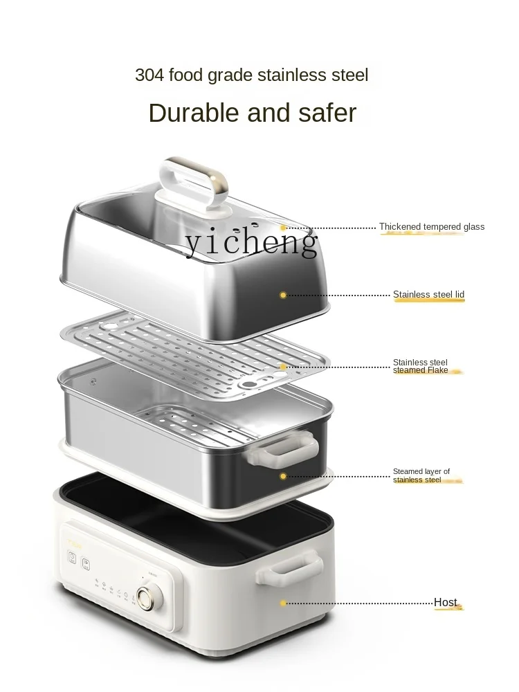 Tqh Stainless Steel Electric Steamer Household Multi-Functional Automatic Steaming Boiling Stewing Integrated Pot Multi-Layer