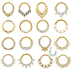 Flower Moon Heart Waterdrop Septum Piercing Daith Conch Tragus Hoop Earring Clicker Segment Nose Ring 316L Surgical Steel 16G