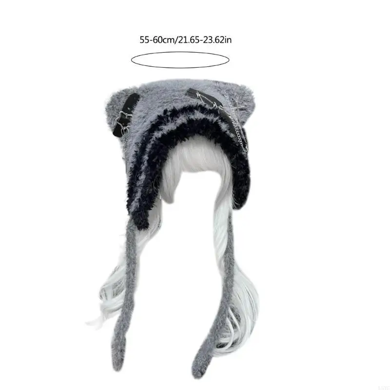 

L5YC Bear Pattern Hats Adult Soft Plush Hats Thicken Female Hats Star Crosses Decoration for Daily Wear