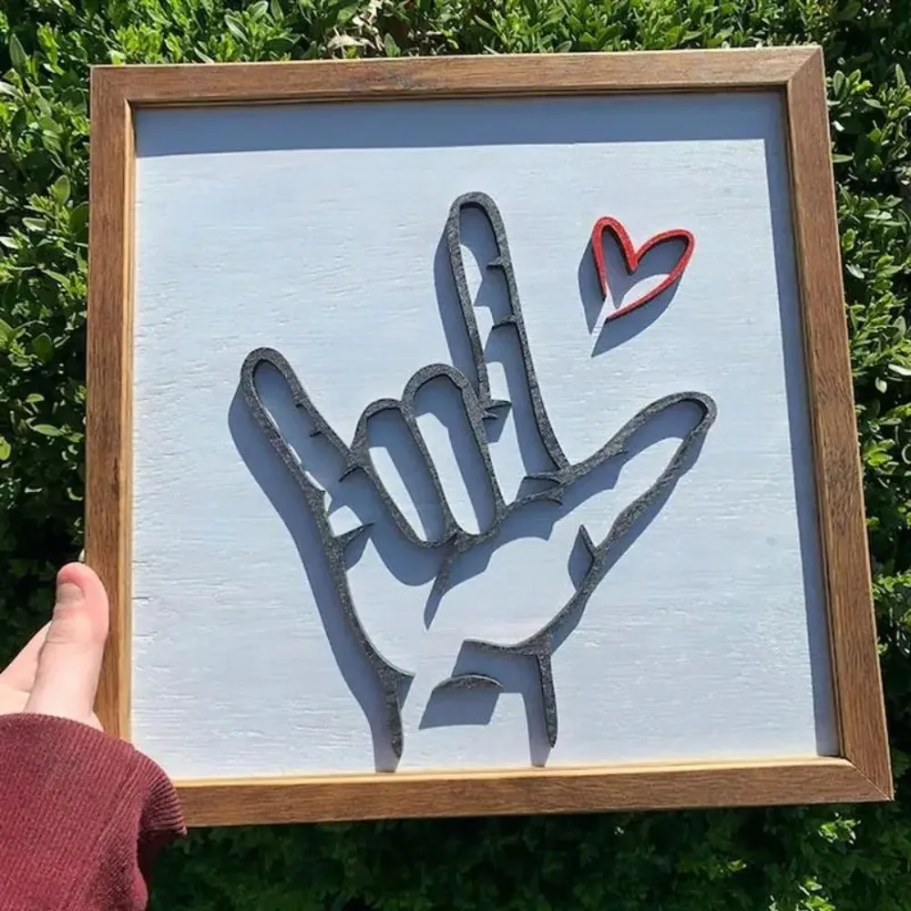 Creative Wooden I Love You Sign Language Wall Art Love Sign Hand Symbol Photo Frame Crafts 20x20cm Wall Decoration Painting Home