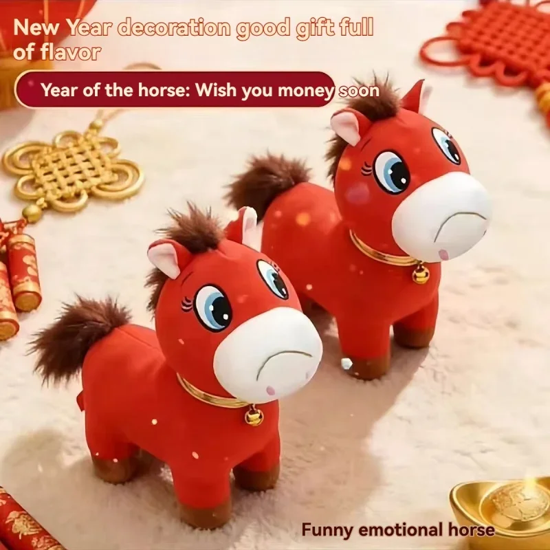 

2026 Crying & Smiling Horse Plush Toys - Zodiac Year of the Horse Mascot Dolls for New Year Gifts and Lucky Collection