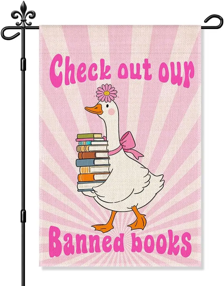 Check Out Our Books Garden Flag, Funny Silly Goose Yard Flag for Outside, Library Lawn Porch Indoor Outdoor Yard Decor for R EEZ