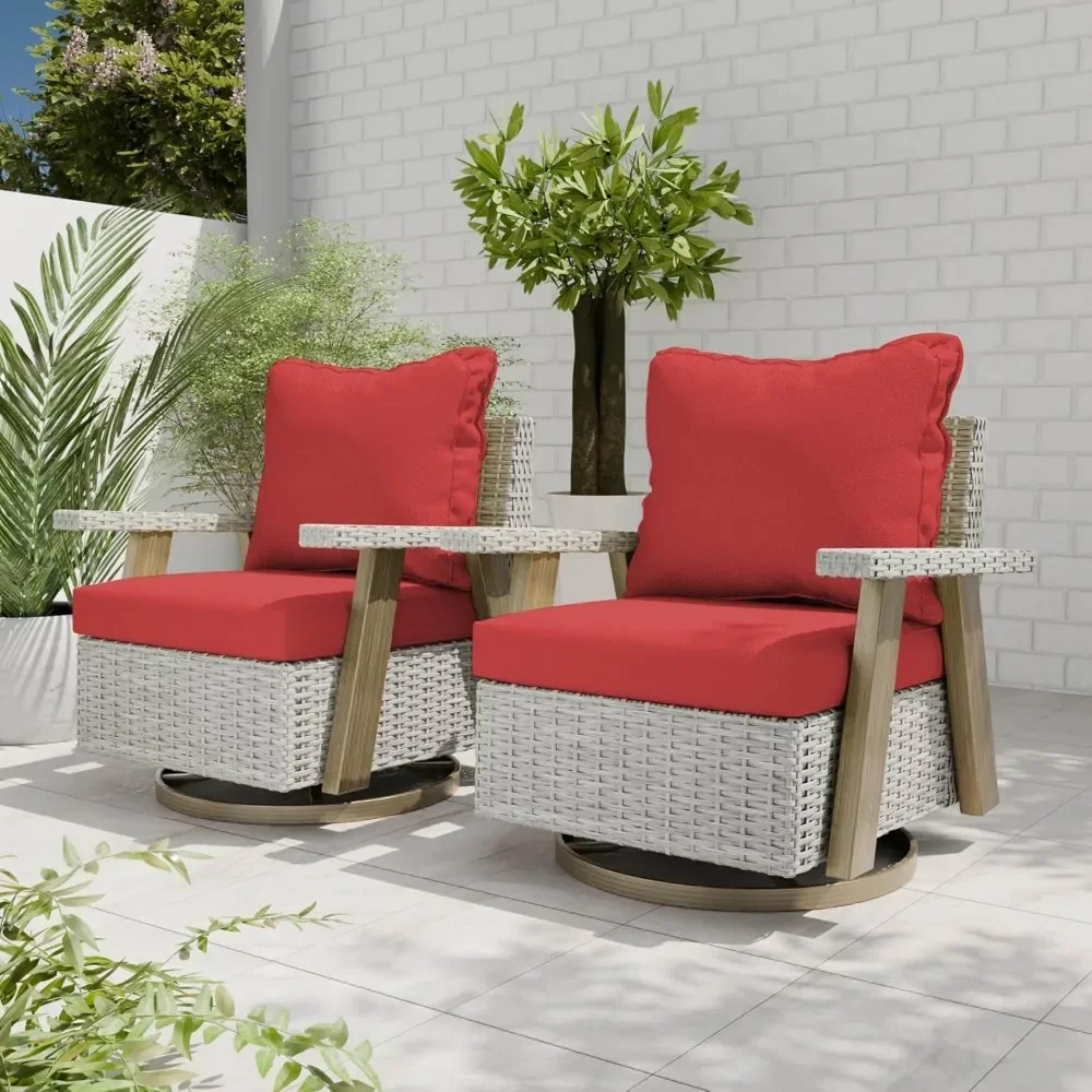 

Outdoor Swivel Rocking Chairs Set of 2, Patio Rcoker Rattan Wicker Chairs Patio Furniture Set, Patio Conversation Set with Cover