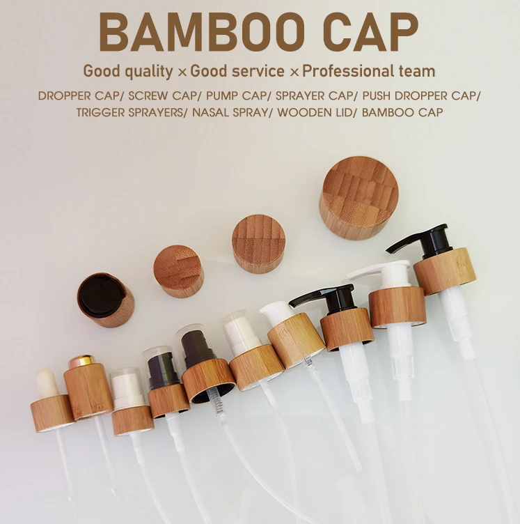 

100pcs Bamboo Lotion Press Pump Head Cap/Sprayer Atomizer Nozzle Lid for Essential Oil/Essence Bottle 18/410 20/410 24/410