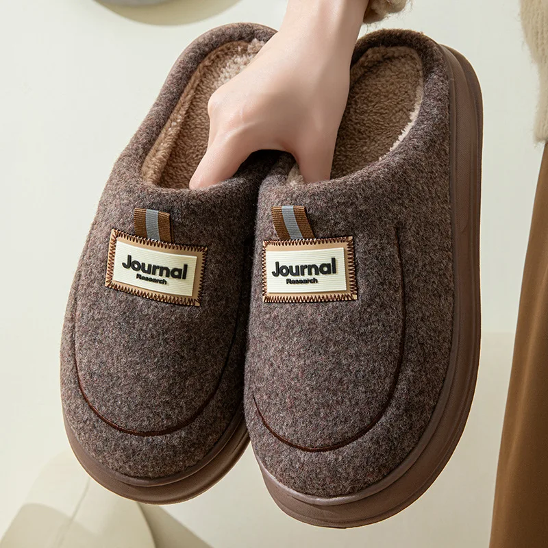 Big Size 50-51 Men Indoor Cotton Slippers Soft Plush Anti-slip Couples Winter Autumn House Shoes Male Home Floor Fluffy Slides