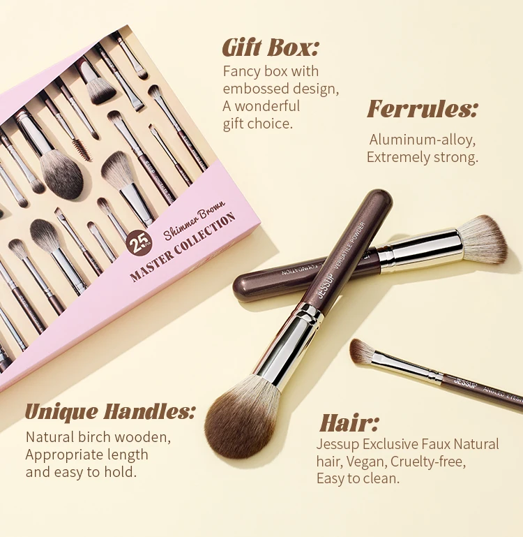 Jessup Makeup Brushes Set 15/25pcs Premium Synthetic Brown Make up Brushes Foundation Eyeshadow Concealer Blush Eyeliner, T511