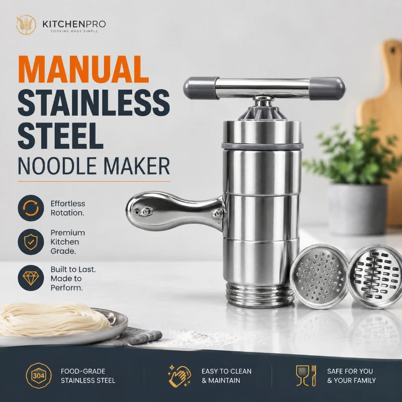 Machine à presser les nouilles manuelle en acier inoxydable, petite machine à pâtes domestique avec 2 moules interchangeables