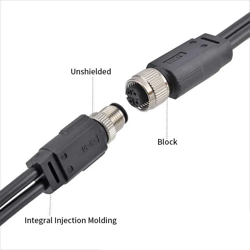 Waterproof Y-type M12 4 5 8 12 Pin Plug Wire Splitter 1 to 2 Male to Female Connector Cable Unshielded/Shielded Adpater Line