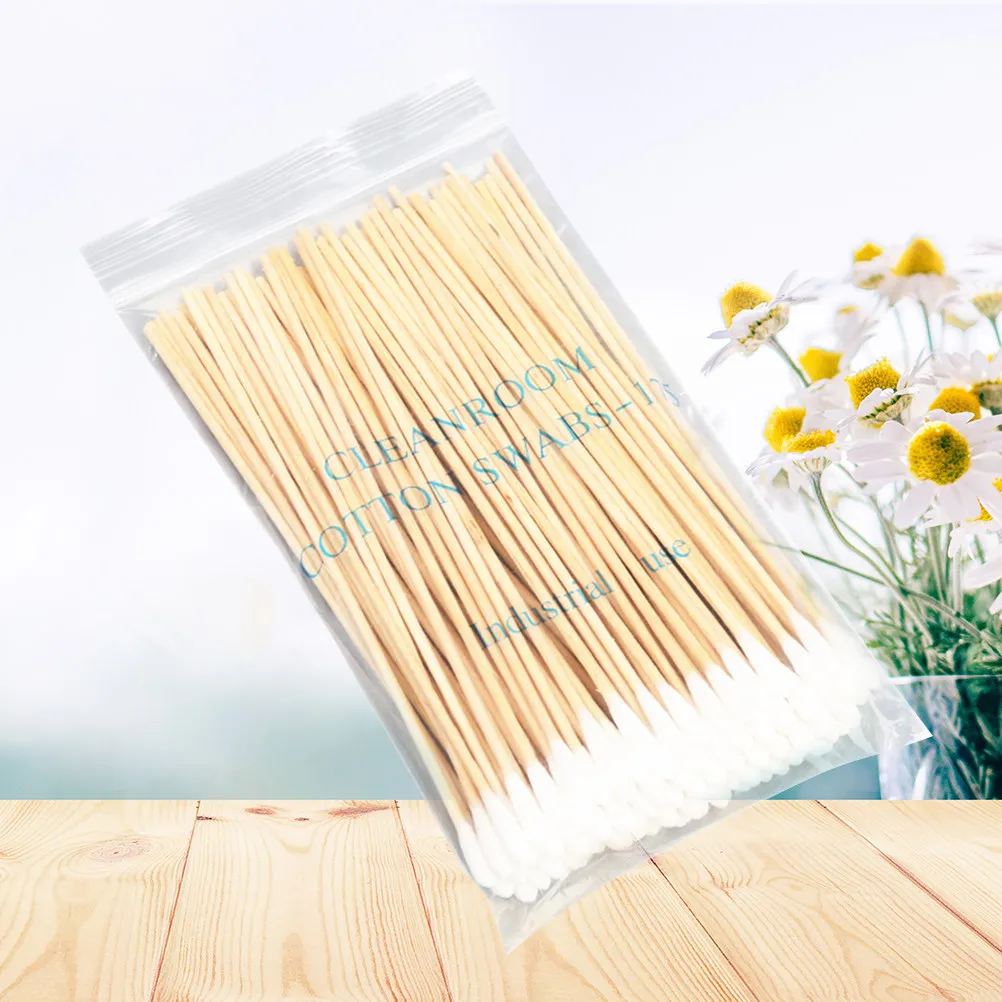 5Packs Dust-Free Cotton Swabs 15Cm Wood Handle Disposable Ear Cleaning Makeup Application Double Tipped Swabs Cotton Swab