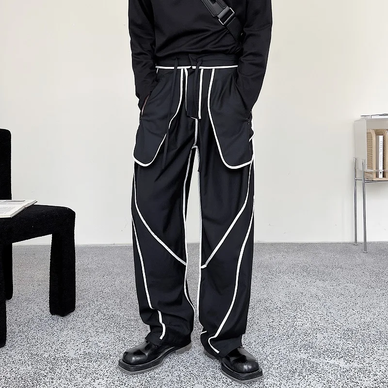 2023Outside Celebrity Inside And Net Splice Men Wearable Structure Streetwear Fashion Show Casual Pants Male Wide Leg Trousers