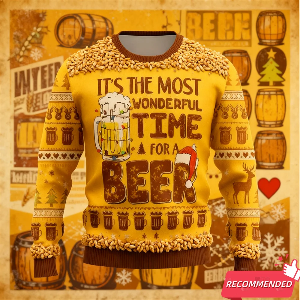 2025 موضة البيرة سترة عيد الميلاد القبيحة للنساء مضحك أنيمي سانتا رجل سترة قبيحة عيد الميلاد عطلة طاقم الرقبة الرجال البلوز #4