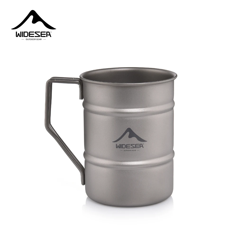 Widesea Camping Mug Titanium Cup Tourist Tableware Ultra-light New 500ml Double handle design anti-heat anti-slip Coffee Tea Cup