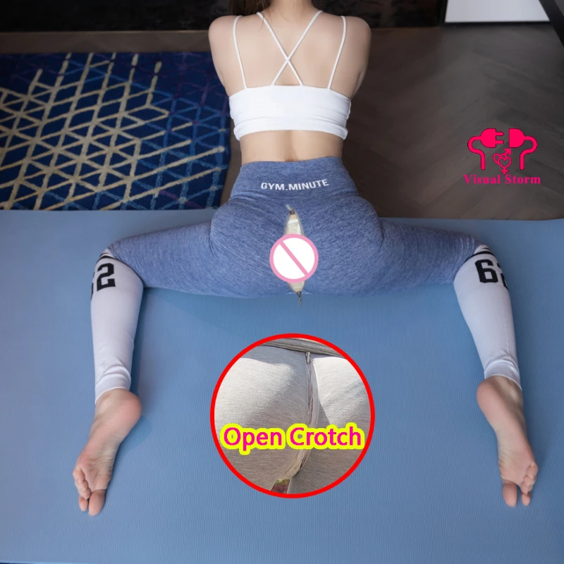 Woman\'s Sexy Open Crotch Yoga Pants Leggings Double Hidden Zipper Gym Sport Panties Outdoor Take Off Crotchless Chasity Clothing