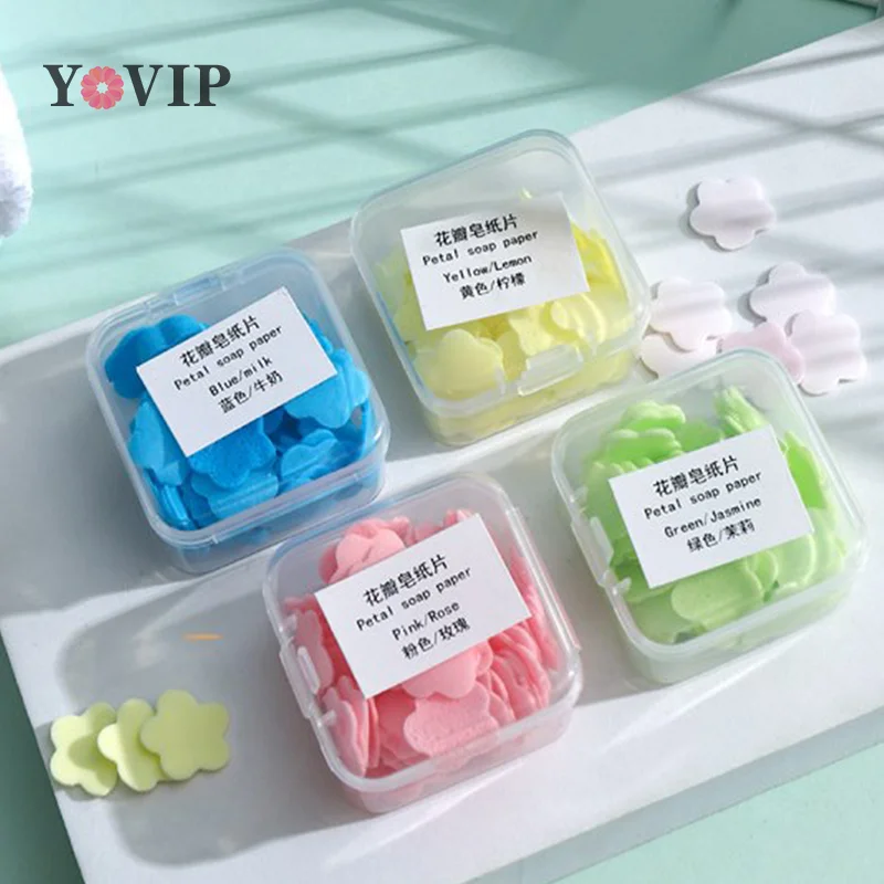 1Box Portable Skin Friendly Fresh Hand Washing Toilet Soap Slice Disposable Petal Soaps Flakes Household for Girls/travel