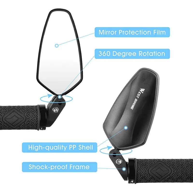 WEST BIKING Bike Handlebar Mirror Cycling Rear View Mirror 360 Degree Rotating Rearview Handlebar for Bicycle Mirror