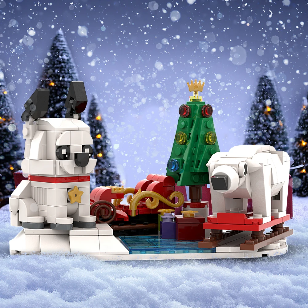 Gobricks MOC Christmas Sled Model Christmas Grilling Stand Building Blocks  Hot Drinks Stands Fire Place Bricks Santa Claus Toys