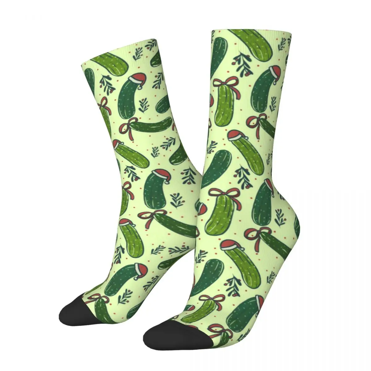 Quirky Festive Christmas Pickles Print Socks Kawaii Stockings Men's Quality Outdoor Sports Socks Winter Custom Anti-Slip Socks