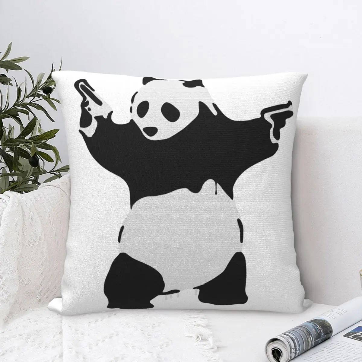 Banksy Pandamonium Armed Panda Street Art Pillowcases Polyester Car Cushion Case Funny Decor Pillow Cover 45*45