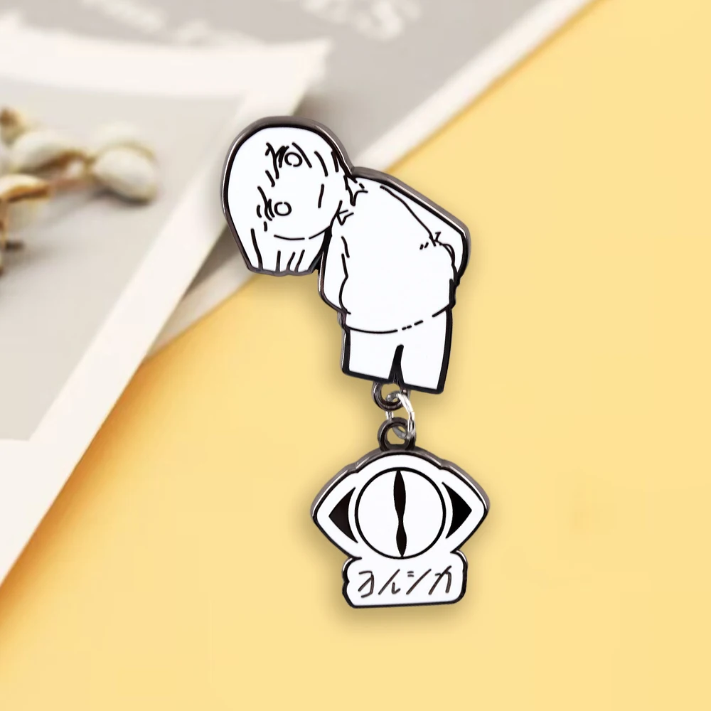 Yorushika, japanisches Band, Logo-Abzeichen, lustige, vereinfachte Schriftzeichen, Anstecknadel, Cartoon, Schwarz-Weiß-Brosche, für Fans, Sammlerstück, Souvenir. – Detail 4