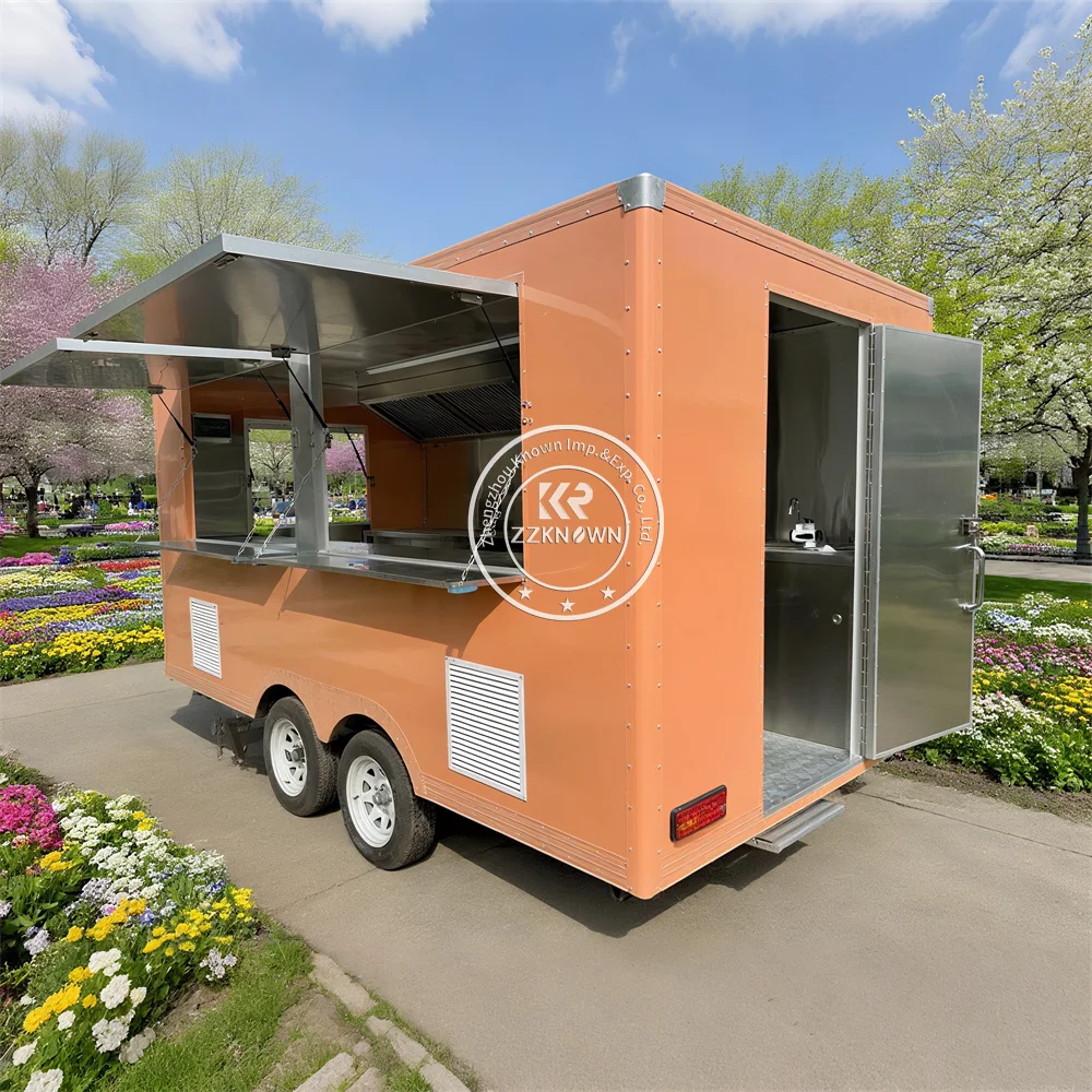 Reboque móvel personalizado de comida de rua, hambúrguer, cachorro-quente, shawarma, churrasqueira, carrinho de comida rápida, caminhão para venda