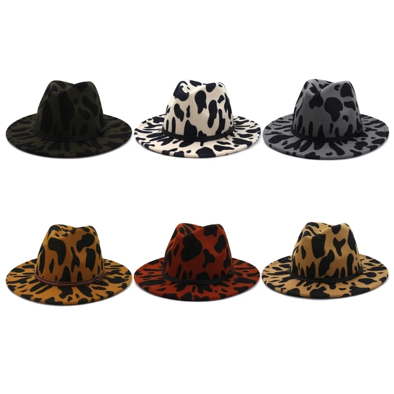 

Fashion Cow Print Cowboy Hat Western Cowboy Top Hat with Leather Rope for Travel