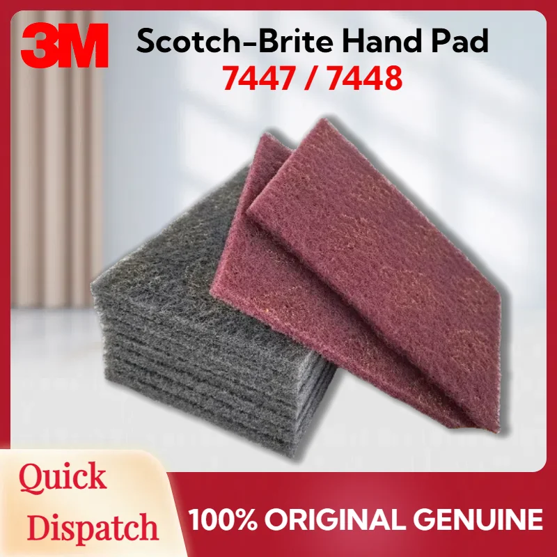 10 unidades de almohadillas abrasivas no tejidas 3M Scotch-Brite 7447 7448 para preparación de superficies, limpieza, desbaste, pulido y desbarbado, color granate/gris