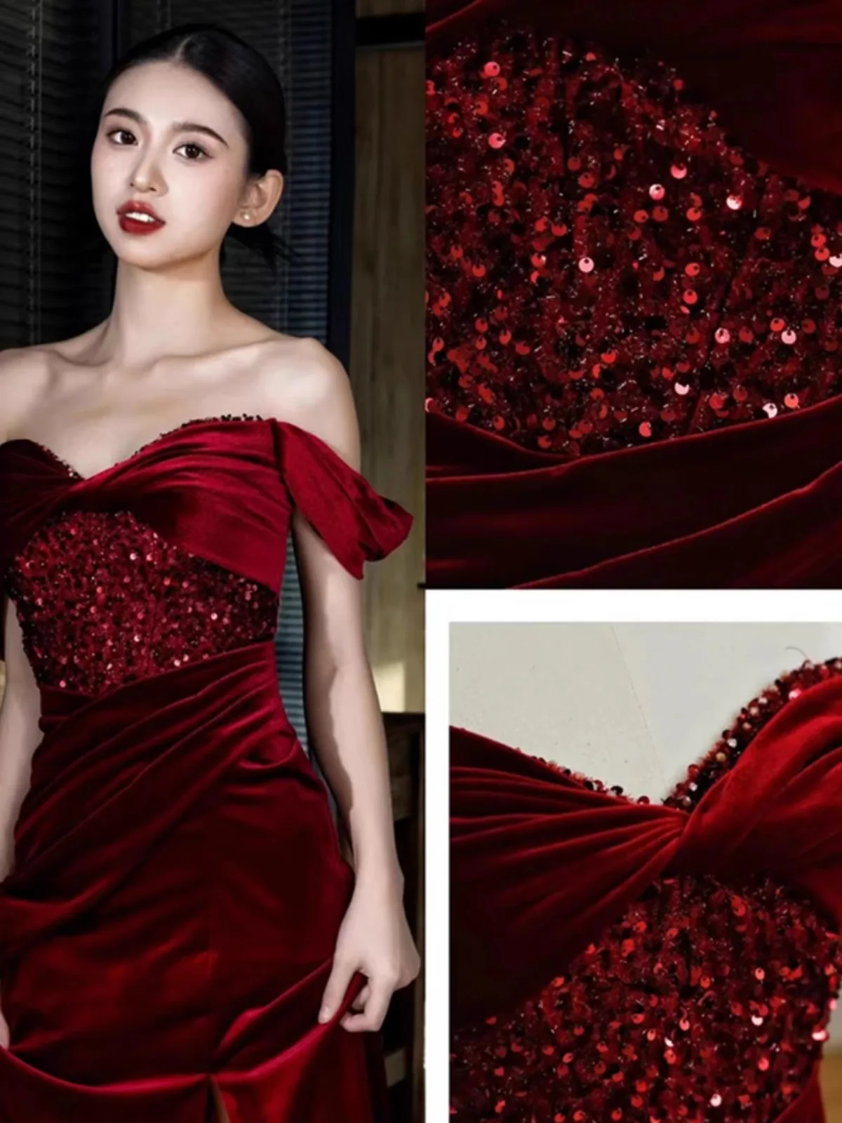 Lamour 2024 New Wine Red Velvet Prom Dresses Toasting Bridal Dress Mermaid Sexy Backless Beaded Halter Birthday Party Dress