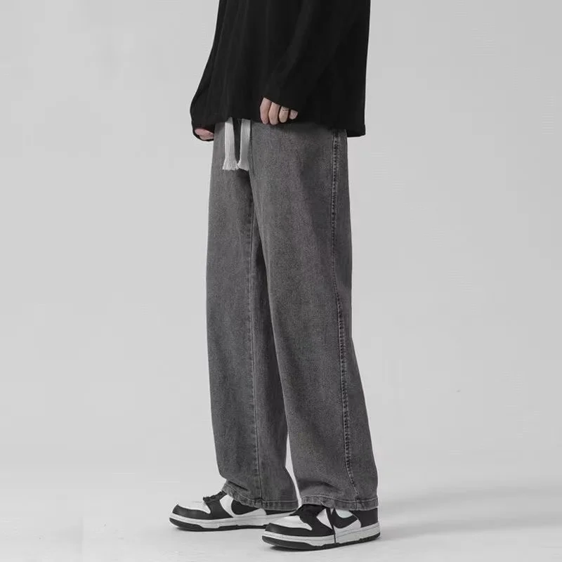 جينز رجالي كاجوال للخروج بخصر مطاطي فضفاض مناسب للربيع والخريف ملابس عمل مريحة مستقيمة الساق من قماش الدنيم الأزرق #2