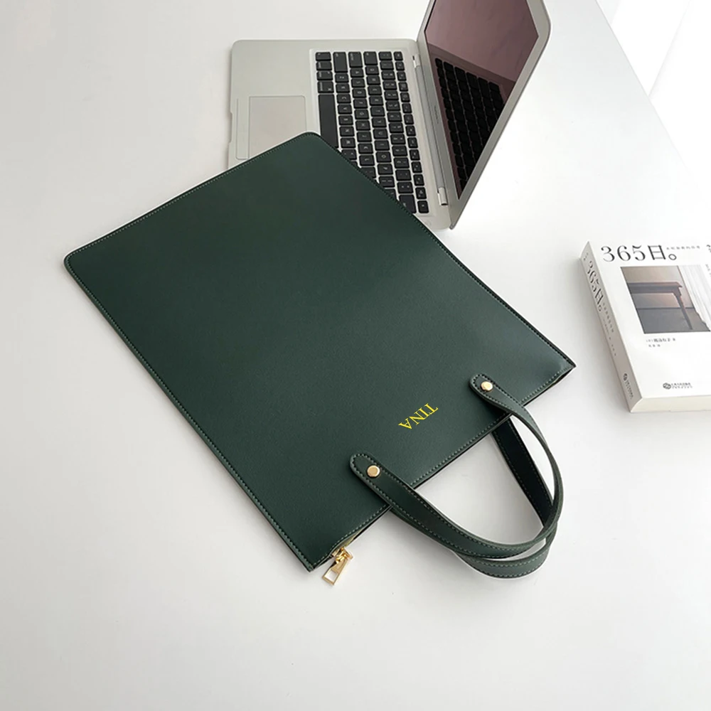 Large Capacity Custom Initials Laptop Bag PU Leather Business Office Student Briefcase Fashion Simple Notebook Computer Handbag