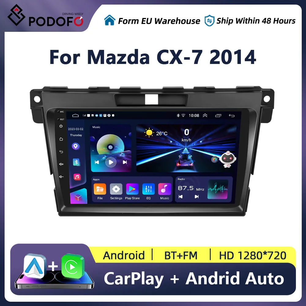 Podofo For Mazda CX-7 2014 Multimedia Video Player Android GPS radio navigation 2din WIFI Carplay Auto Stereo No DVD Head Unit