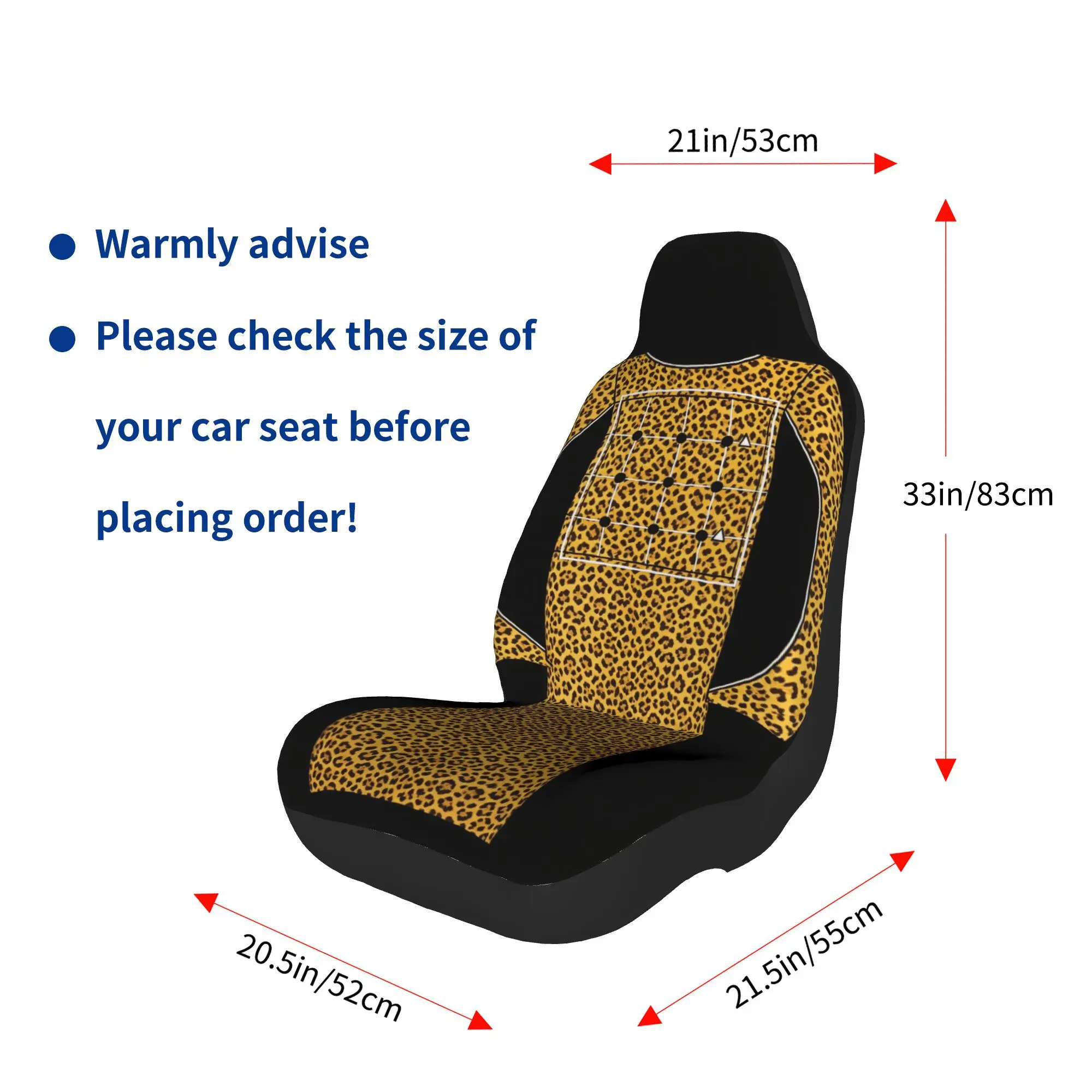 2pcs Yellow Leopard Pattern High End Sense Grid Fashion Printed Car Seat Cover Universal Front Auto Seat Protector Breathable An